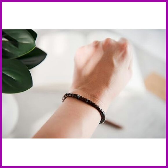 Handmade Adjustable Morse Code Bracelet Wood Hematite Beads Religious Gift - Picture 5 of 7